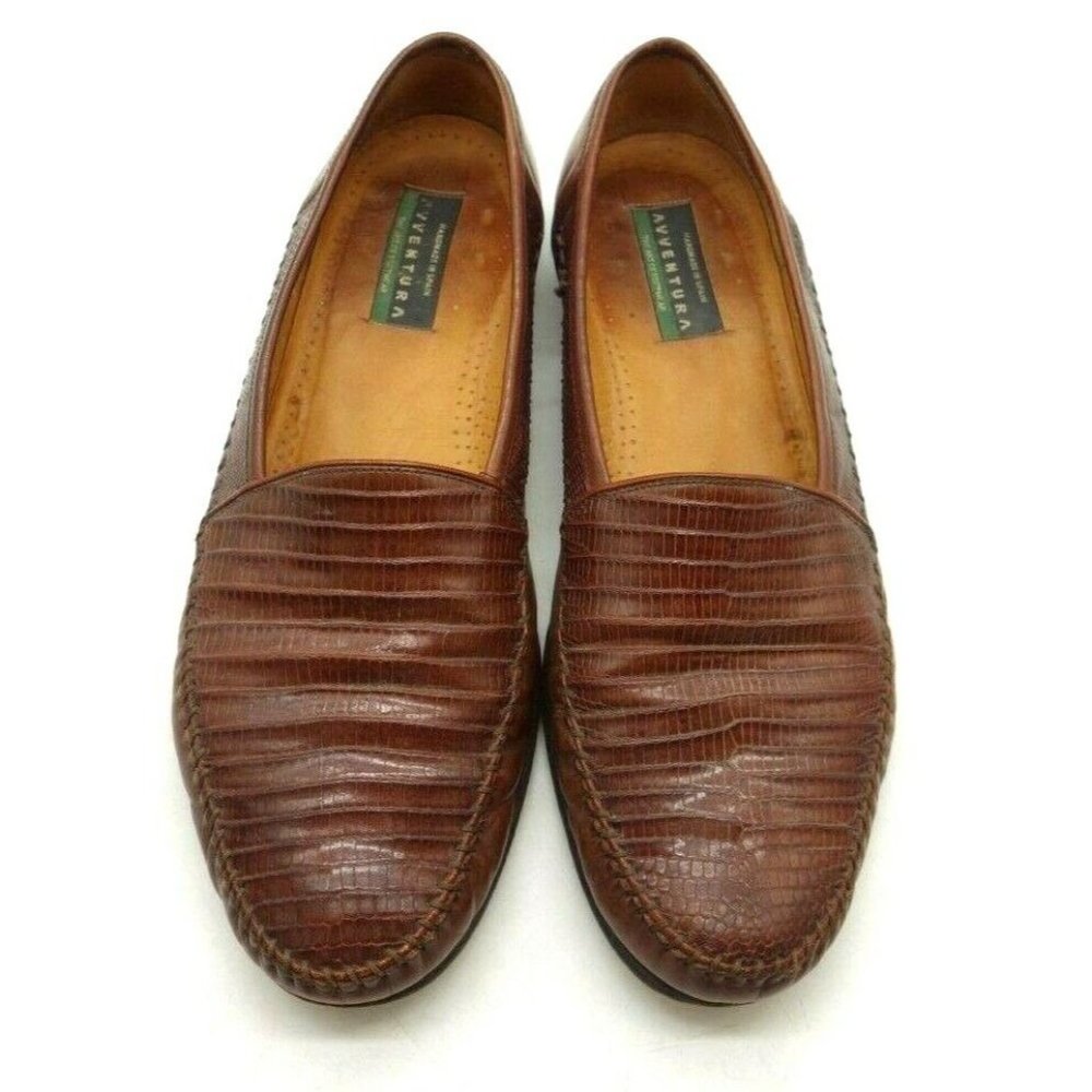 Avventura Brown Genuine Lizard Slip On Dress Loafers Shoes Men's 9 M
